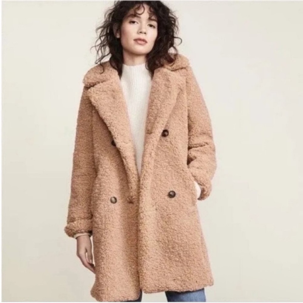 MKT Studio Women's Faux Shearling Teddy Coat - Tan Size 44